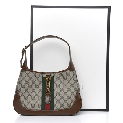Gucci GG Supreme Monogram Azalea Calfskin Web Small Jackie 1961 Hobo Beige Ebony Brown Sugar 10 of 10