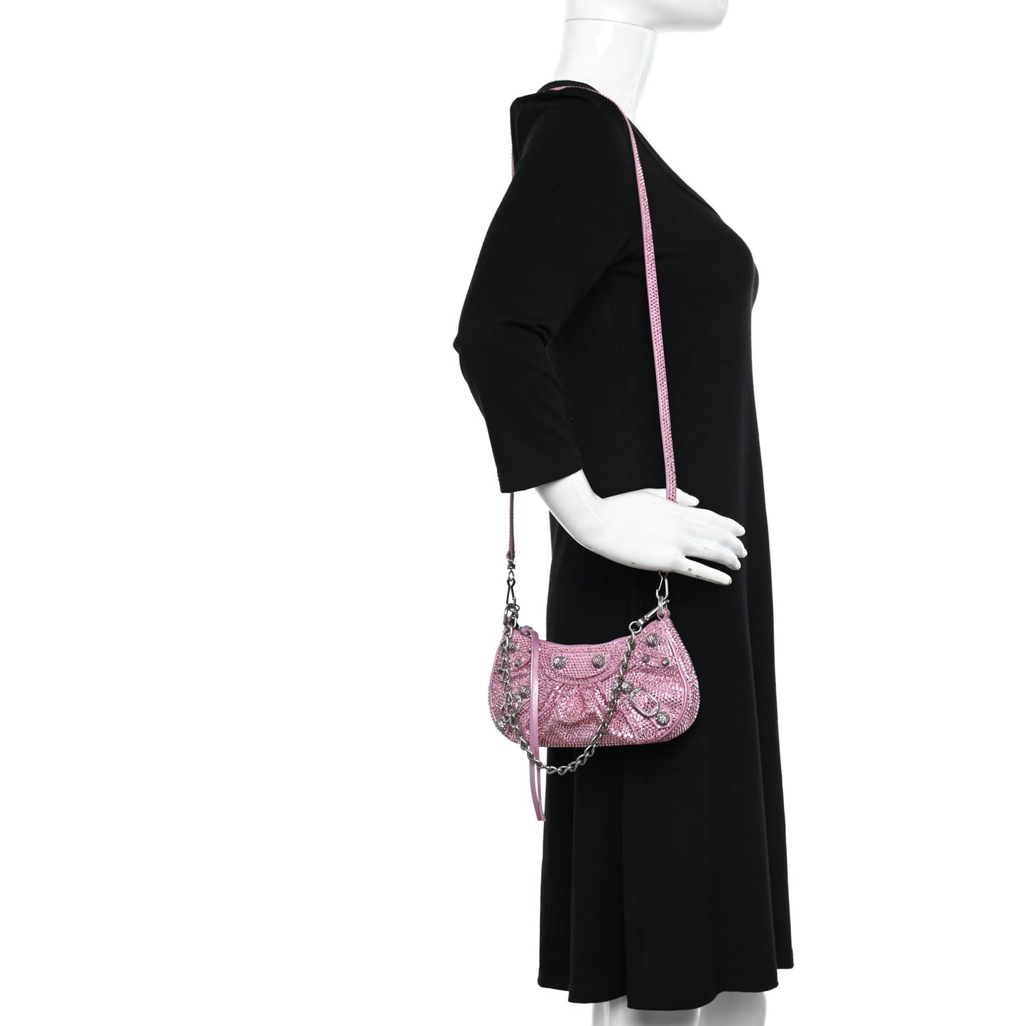 Strass Suede Metallic Nappa Le Cagole Mini Purse With Chain Taffy Light Pink