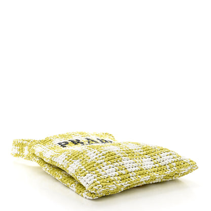 Prada Yarn Raffia Effect Crochet Embroidered Logo Tote Messenger Bag Citron Yellow 4 of 10