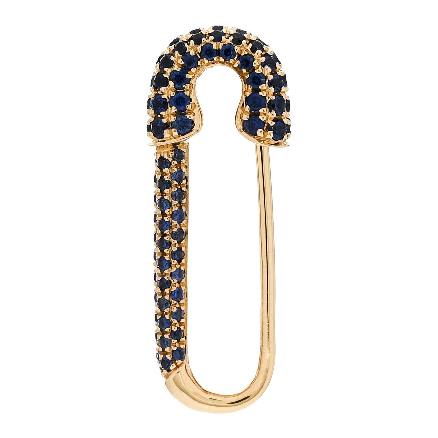 18K Yellow Gold Blue Sapphire Mini Safety Pin Earring