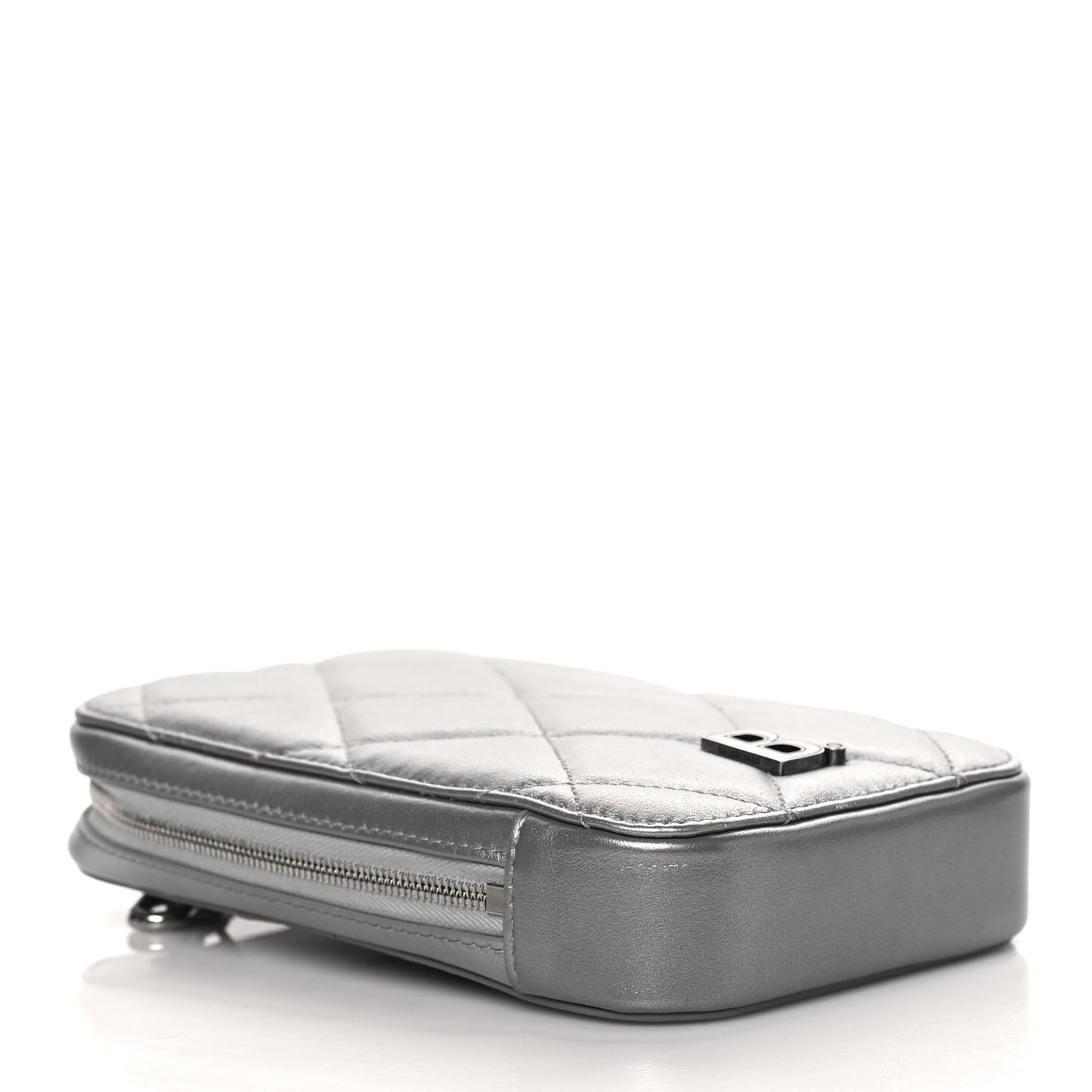 Metallic Nappa Calfskin Quilted Touch B Phone Holder Bag Silver