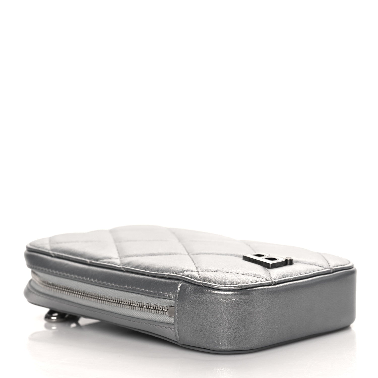 Balenciaga Metallic Nappa Calfskin Quilted Touch B Phone Holder Bag Silver 3 of 11
