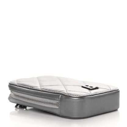 Balenciaga Metallic Nappa Calfskin Quilted Touch B Phone Holder Bag Silver 3 of 11