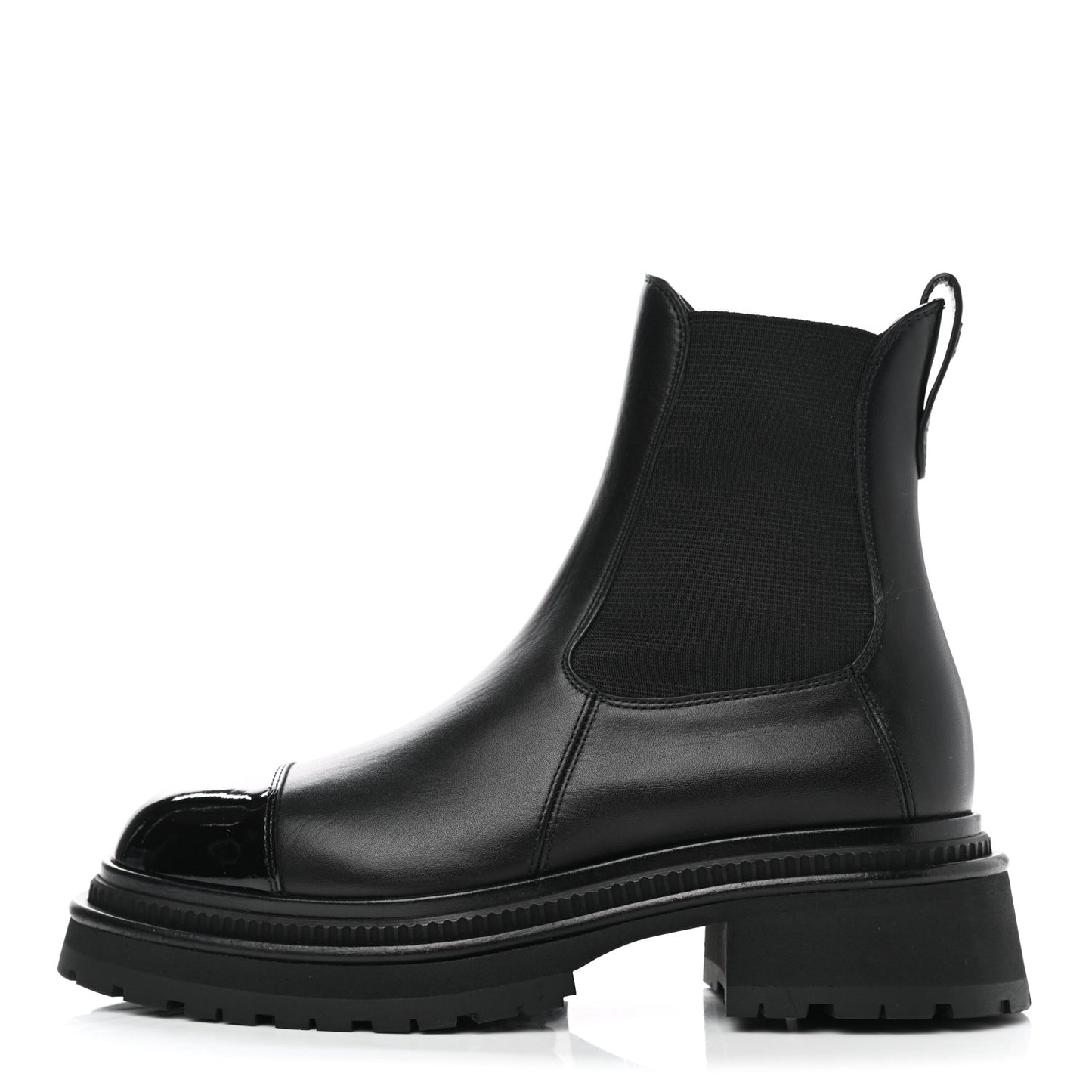 Calfskin Patent Cap Toe Ankle Boots 36 Black