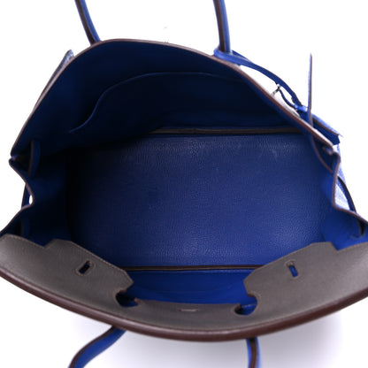 Hermes Togo Bi Color Horseshoe Birkin 35 Etain Bleu Electrique 5 of 15