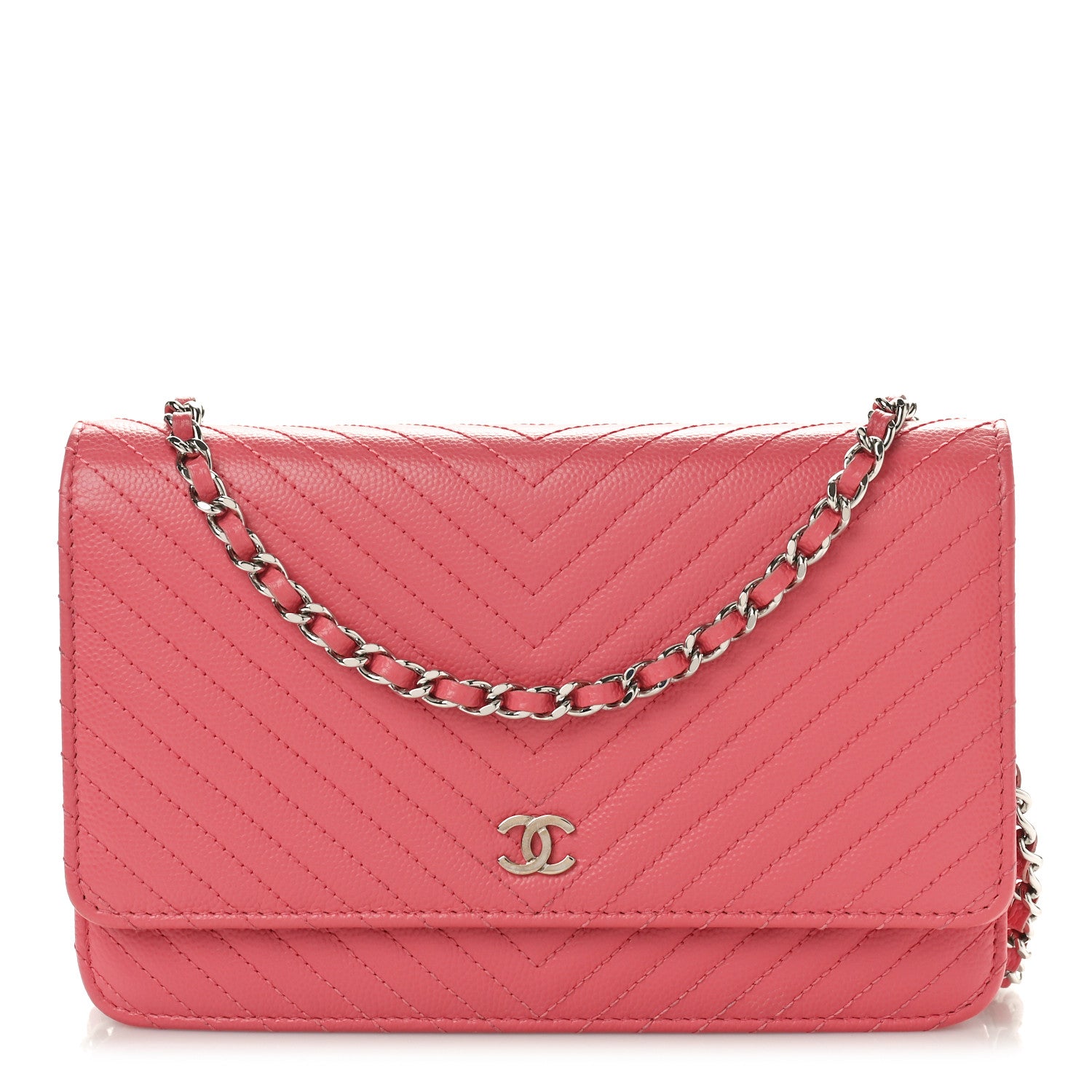Chanel Caviar Chevron Quilted Wallet On Chain WOC Pink 1 of 11