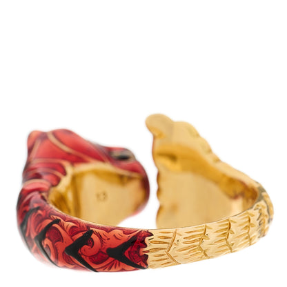 Gucci 18K Yellow Gold Diamond Enamel Le Marche Des Merveilles Tiger Head Ring 53 6.25 Red 4 of 9