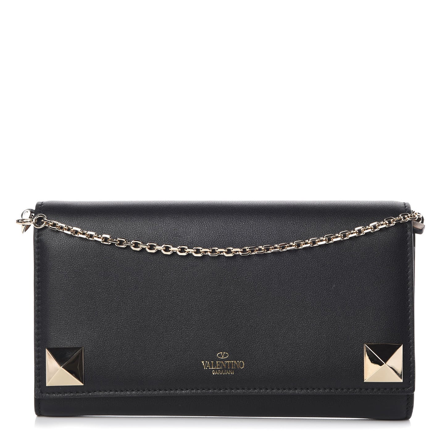 Calfskin Stud Flap Wallet On Chain Black