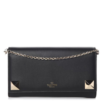 Valentino Garavani Calfskin Stud Flap Wallet On Chain Black 1 of 10