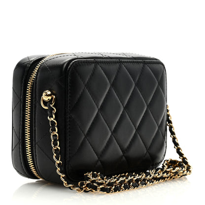 Chanel Lambskin Quilted Golden Plate Clutch With Chain Black 3 of 10