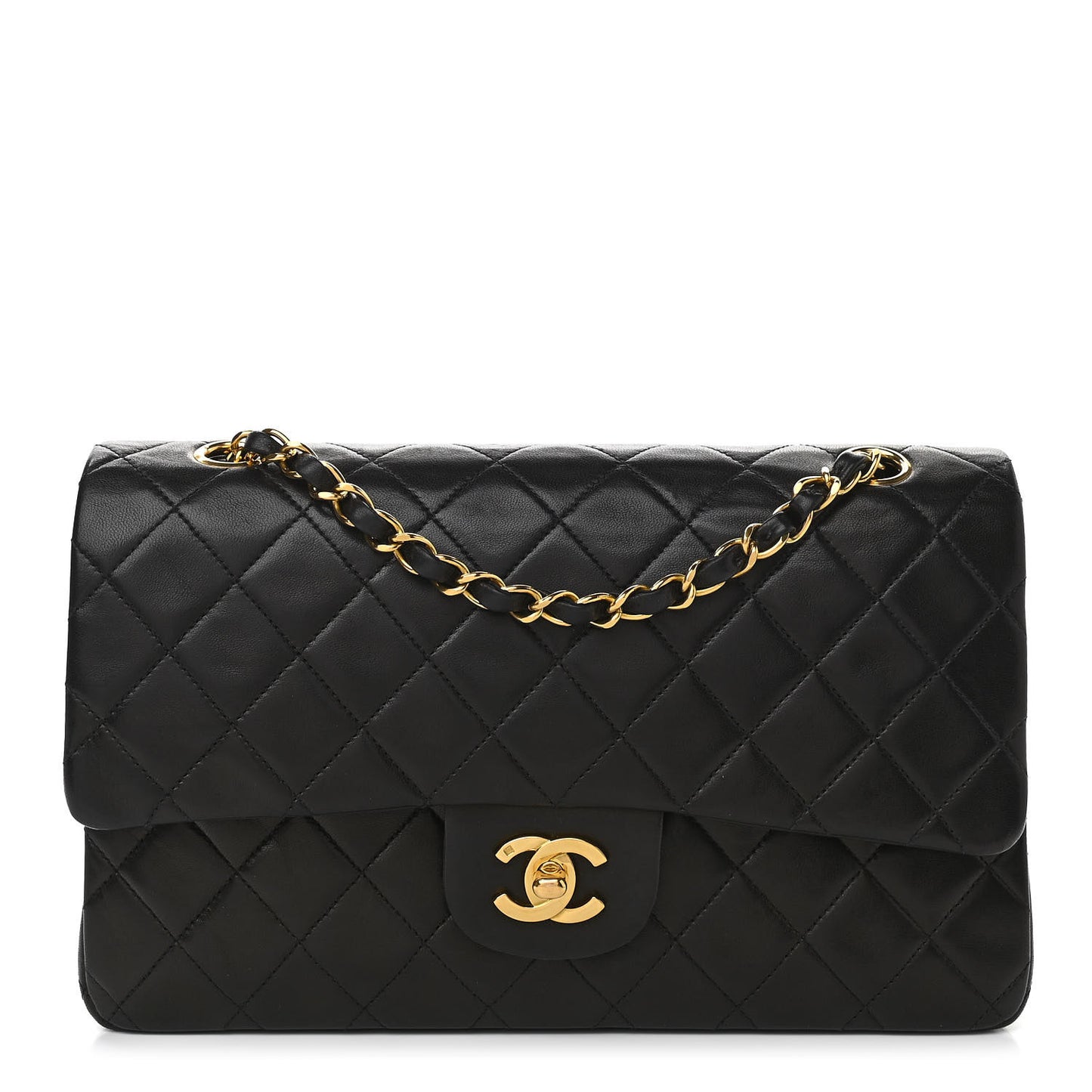Lambskin Quilted Medium Double Flap Black
