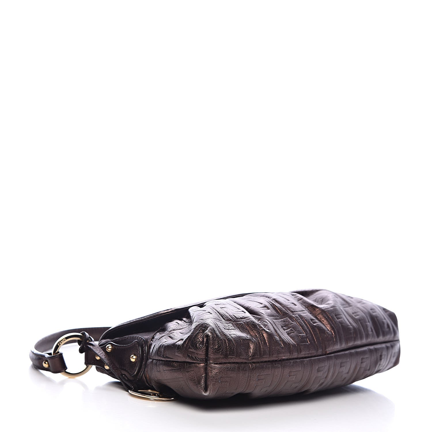 Fendi Metallic Calfskin FF Embossed Small Chef Shoulder Bag Bronze 4 of 12