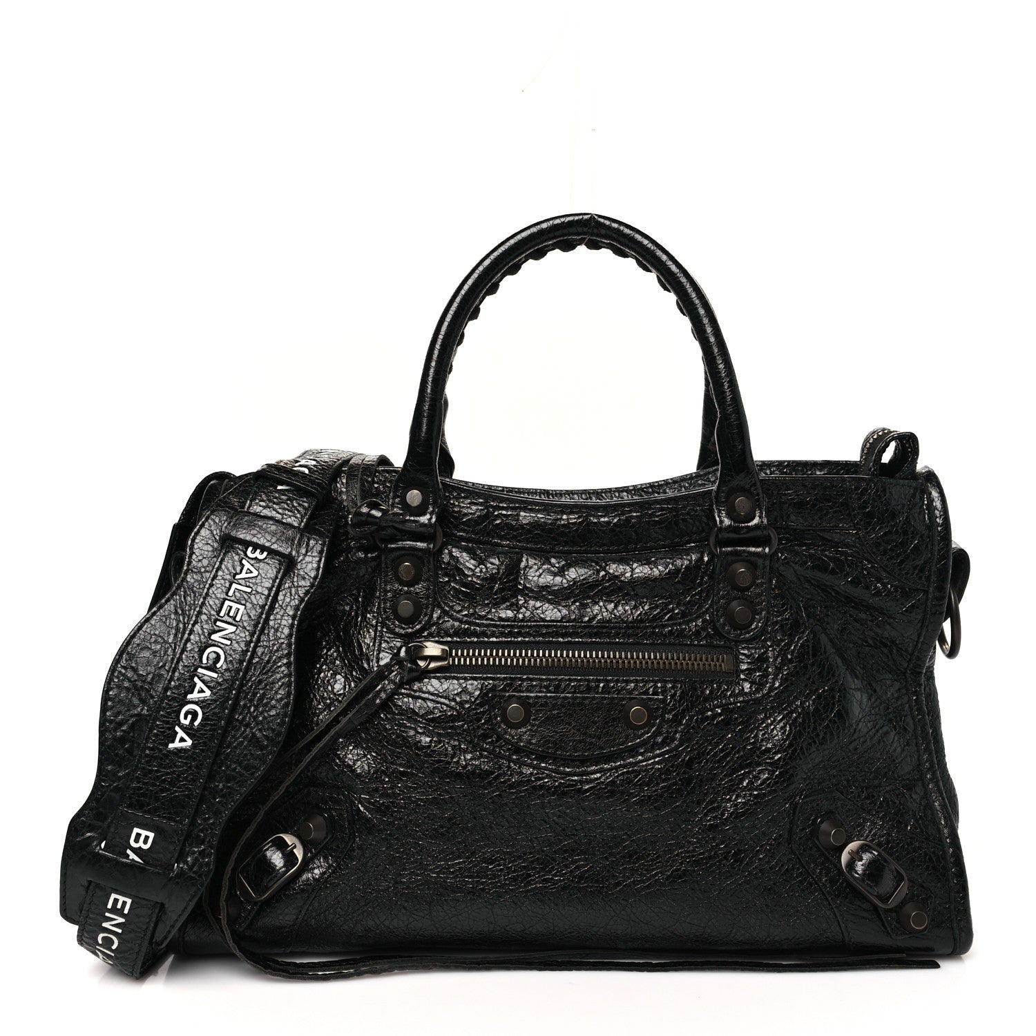Balenciaga Agneau Classic Hardware S City Logo Strap Black White 1 of 11