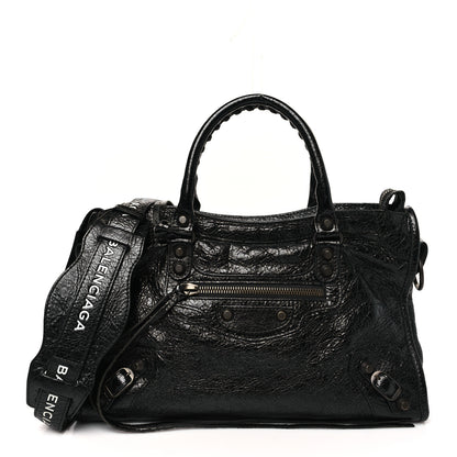 Balenciaga Agneau Classic Hardware S City Logo Strap Black White 1 of 11