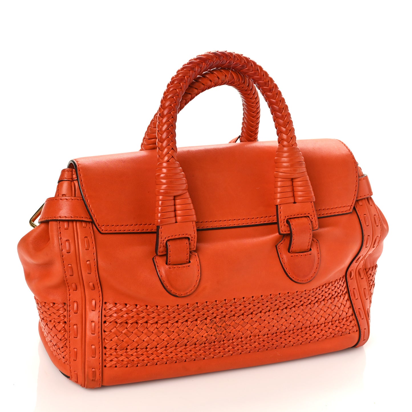 Calfskin Handmade Medium Top Handle Bag Orange
