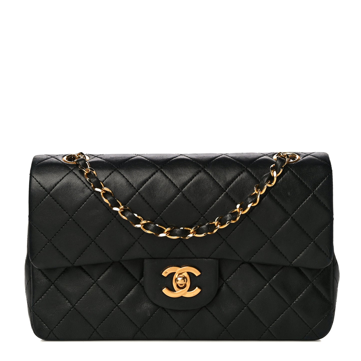 Lambskin Quilted Small Double Flap Black