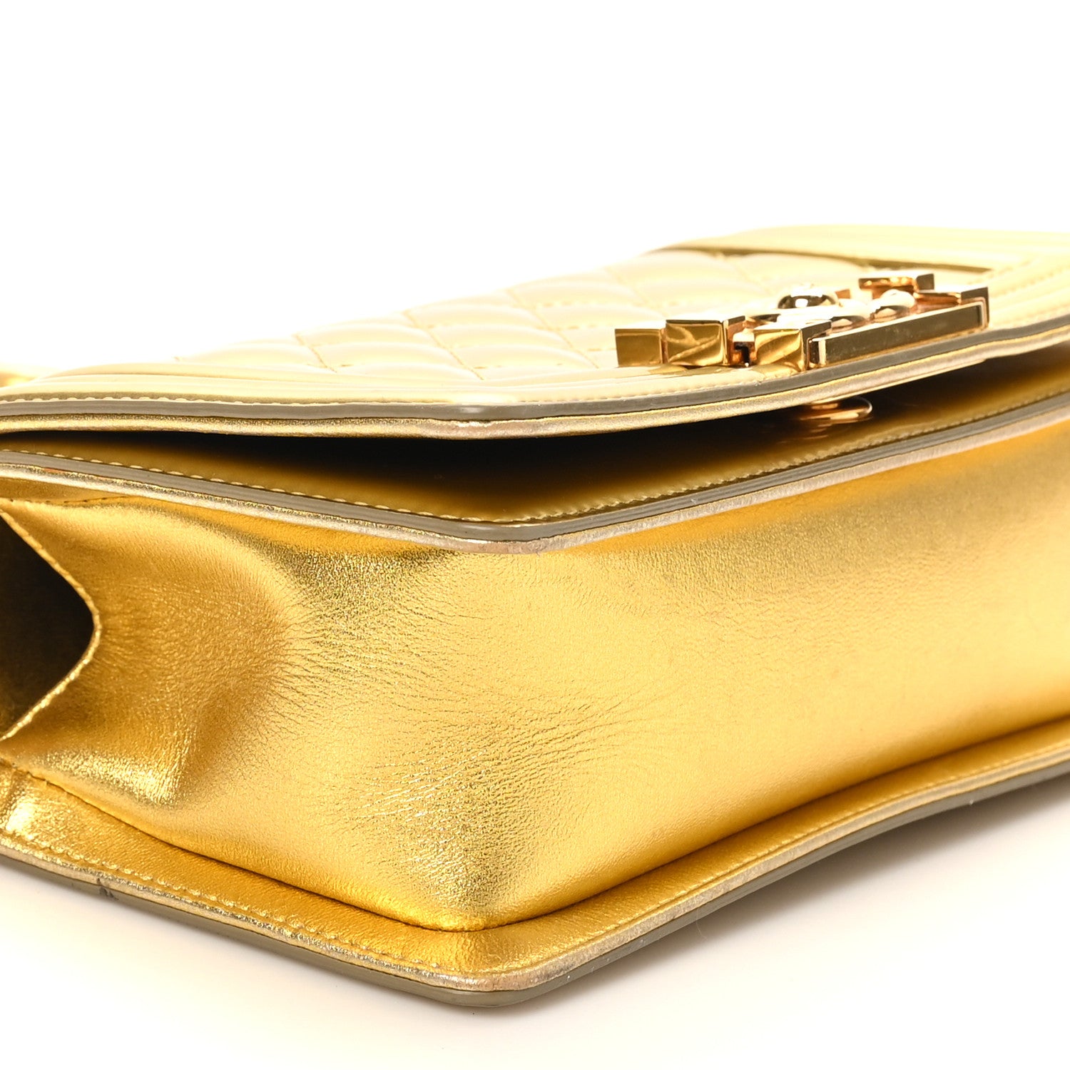 Chanel Metallic Patent Calfskin Quilted Small Boy Flap Gold 9 of 11