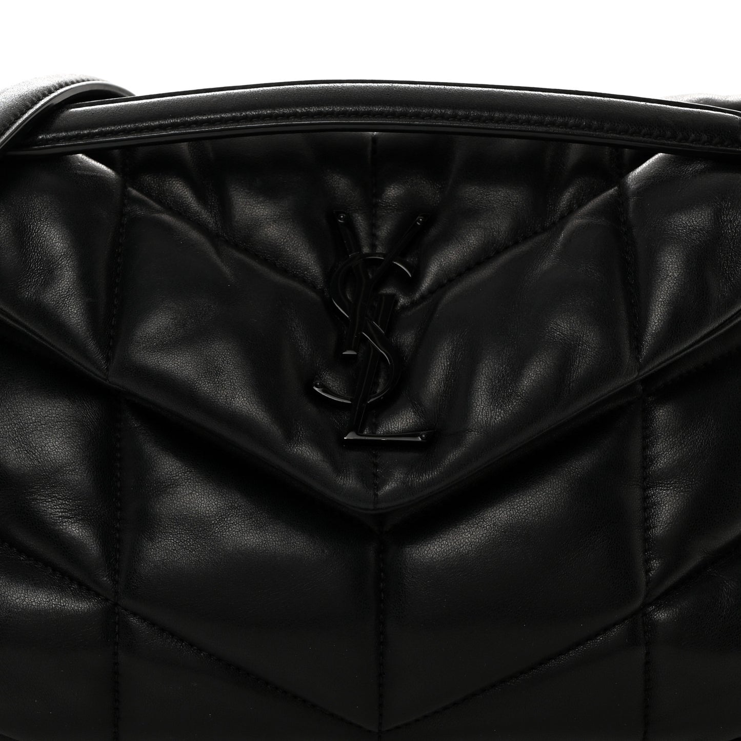 Lambskin Quilted Monogram Monochrome Small Loulou Puffer Chain Satchel Black