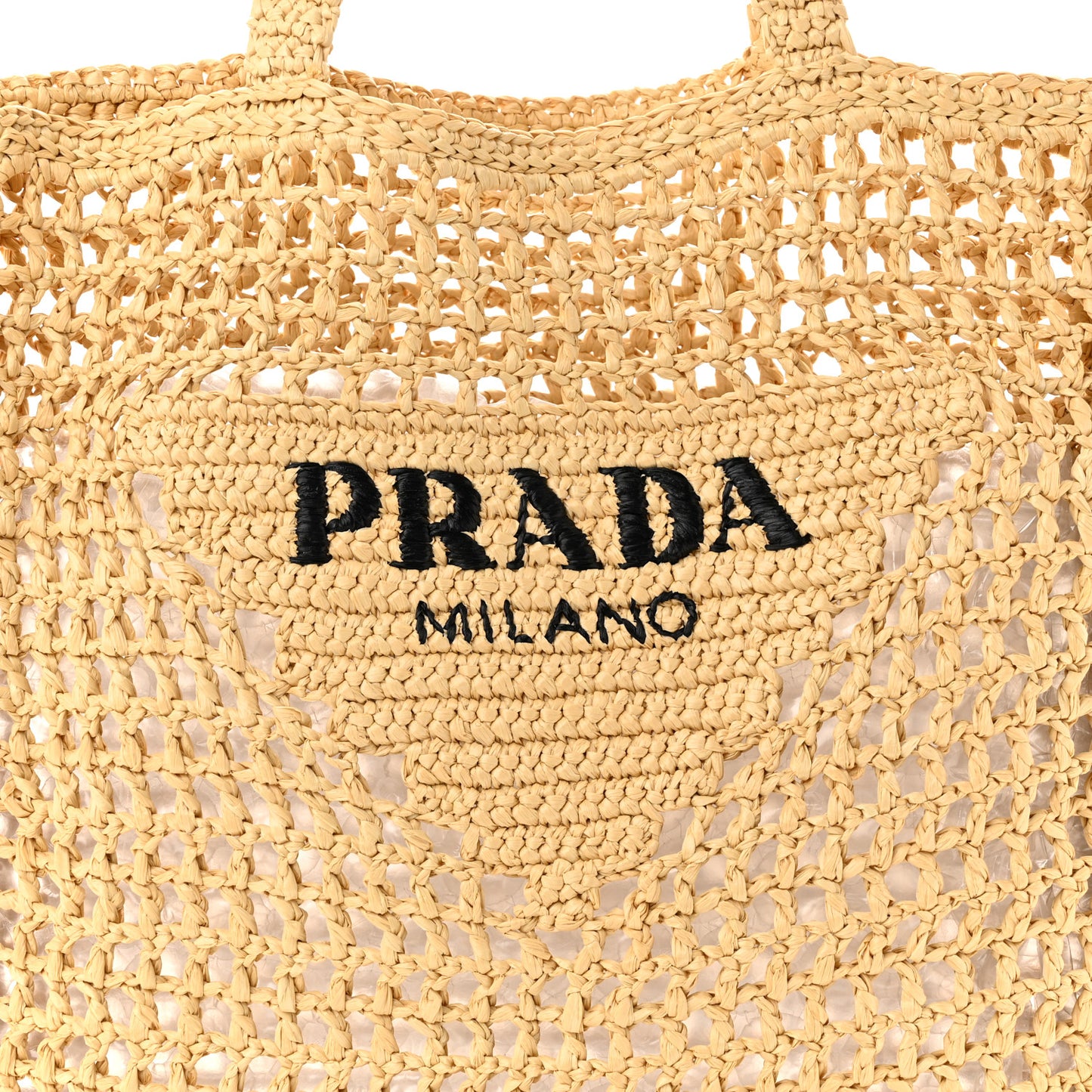 Yarn Raffia Effect Crochet Logo Embroidered Tote Bag Naturale