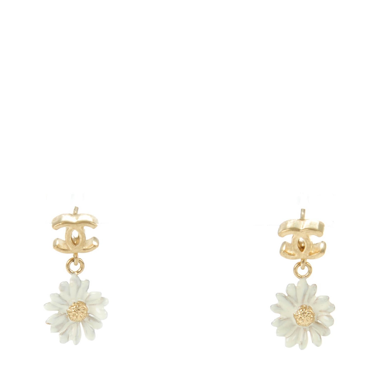 Flower CC Dangle Earrings Gold