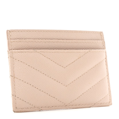 Saint Laurent Grain De Poudre Matelasse Chevron Monogram Credit Card Case Pale Pink 3 of 7