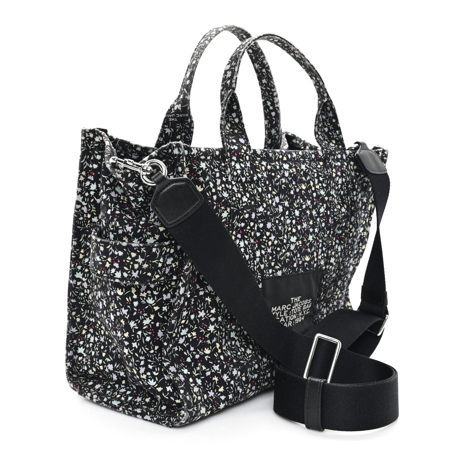 Marc Jacobs Cotton Canvas Floral Print Medium The Traveler Tote Bag Black 3 of 11