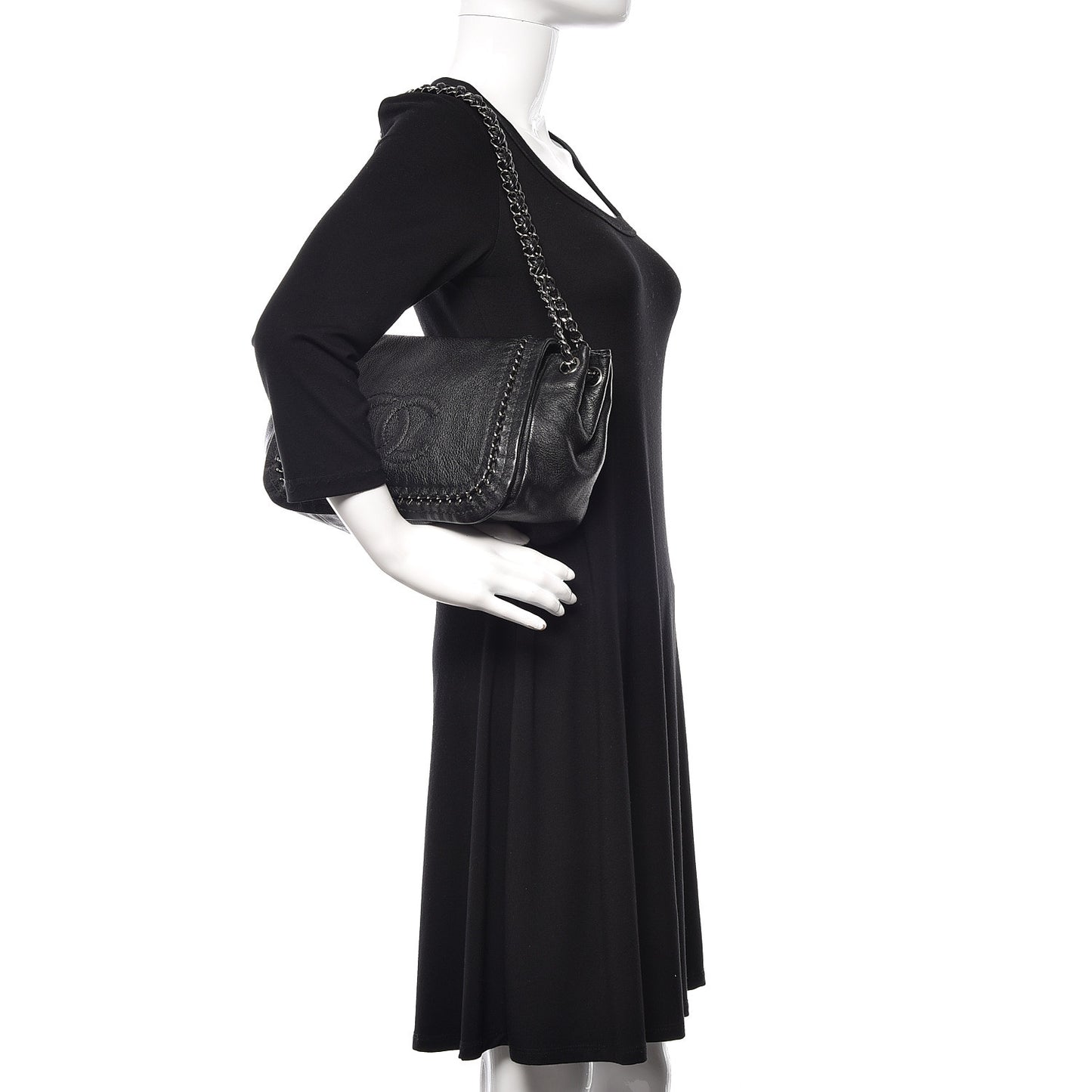 Metallic Goatskin Luxe Ligne Flap Black