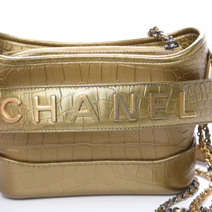 Chanel Metallic Calfskin Crocodile Embossed Cocodile Small Gabrielle Hobo Gold 10 of 11