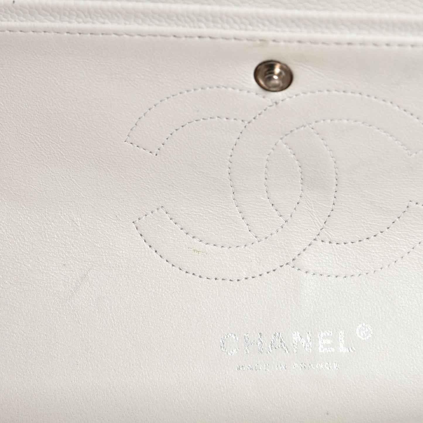 Washed Caviar Quilted Medium Double Flap White