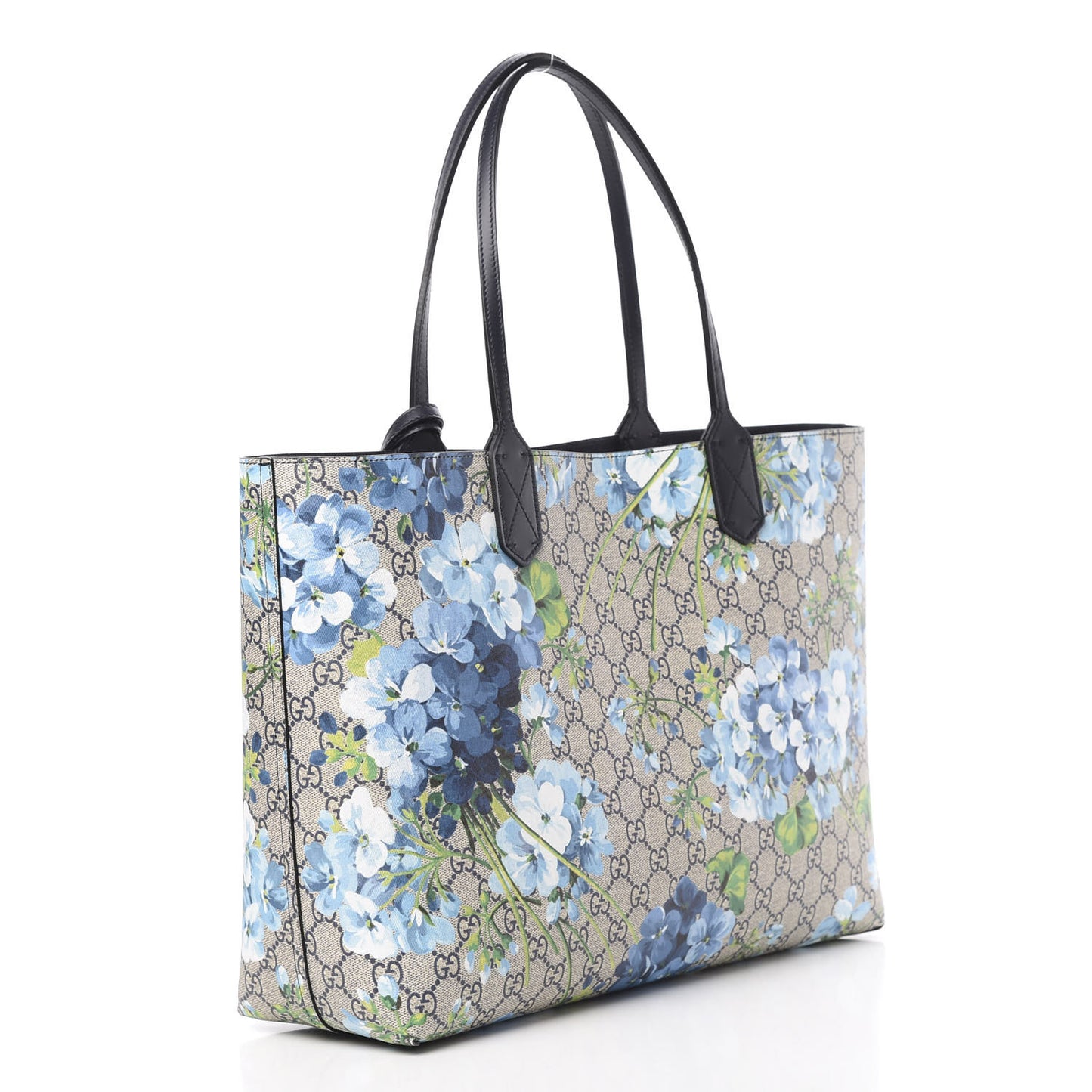 GG Supreme Monogram Blooms Medium Reversible Tote Beige Blue Navy