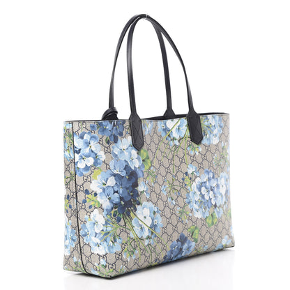 Gucci GG Supreme Monogram Blooms Medium Reversible Tote Beige Blue Navy 3 of 14
