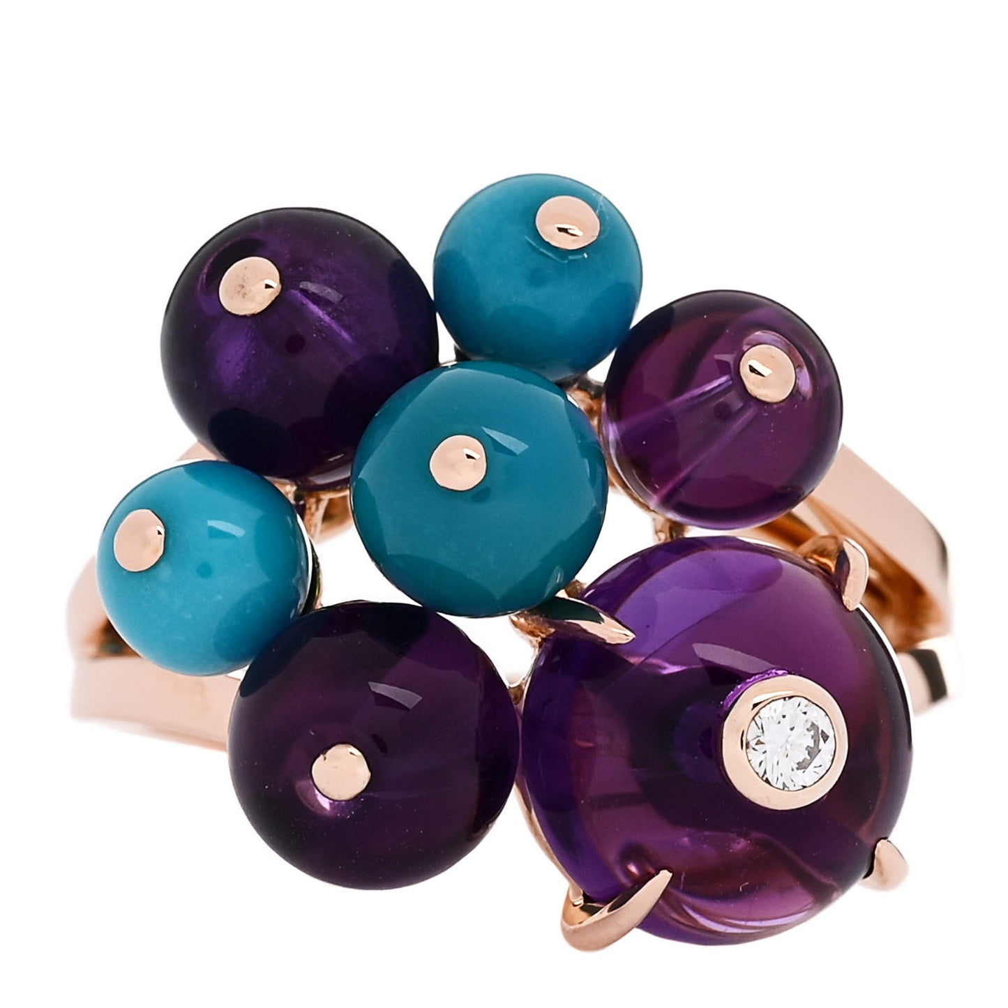 18K Rose Gold Diamond Turquoise Amethyst Les Delices de Goa Ring 56 7.5