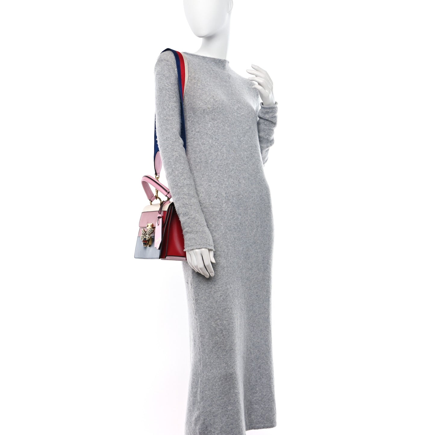 Calfskin Sylvie Web Small Queen Margaret Top Handle Bag Blue Agata Hibiscus Red Mystic White Sugar Pink