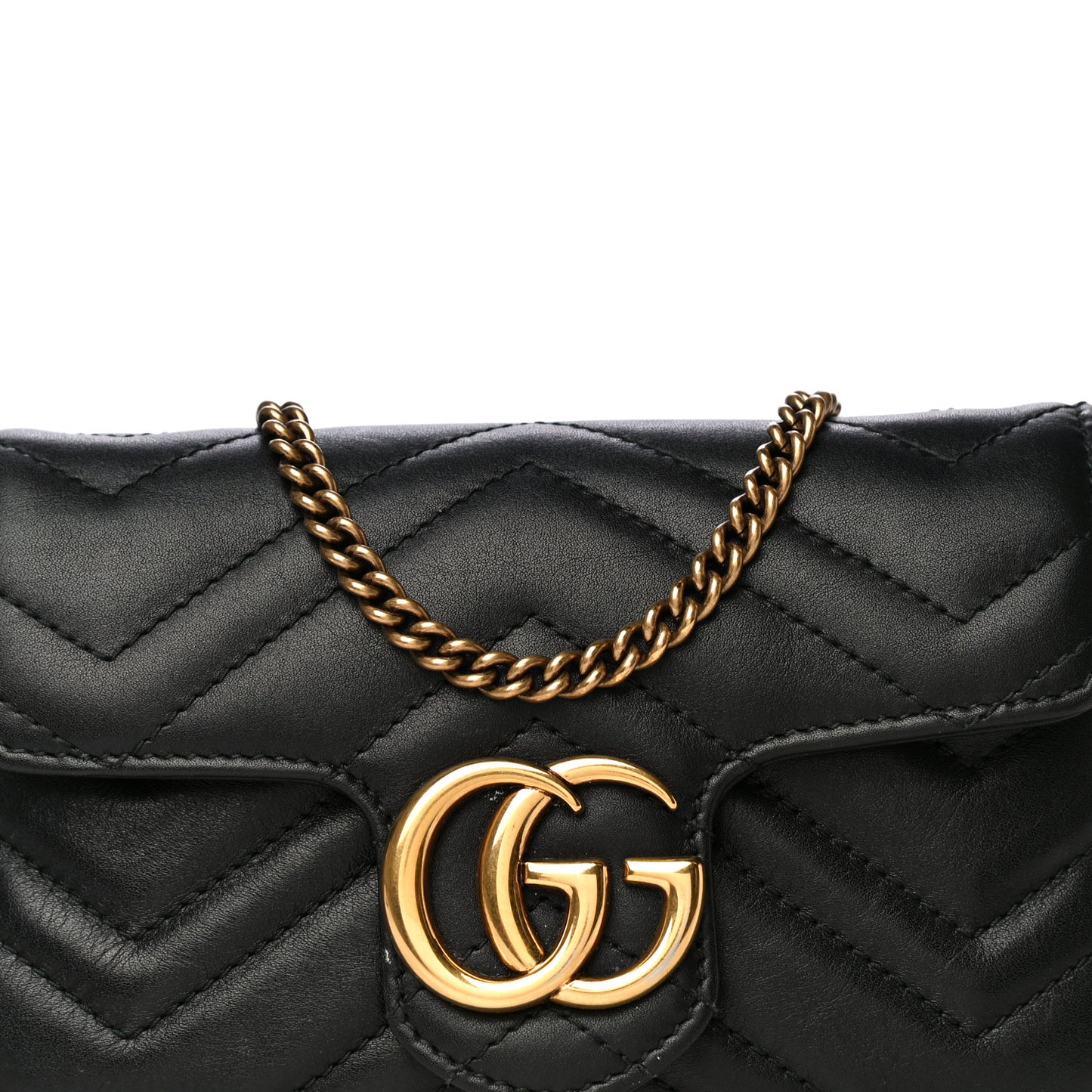 Calfskin Matelasse Super Mini GG Marmont Shoulder Bag Black