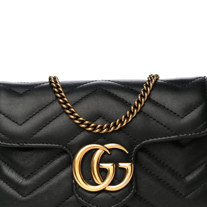 Gucci Calfskin Matelasse Super Mini GG Marmont Shoulder Bag Black 7 of 13