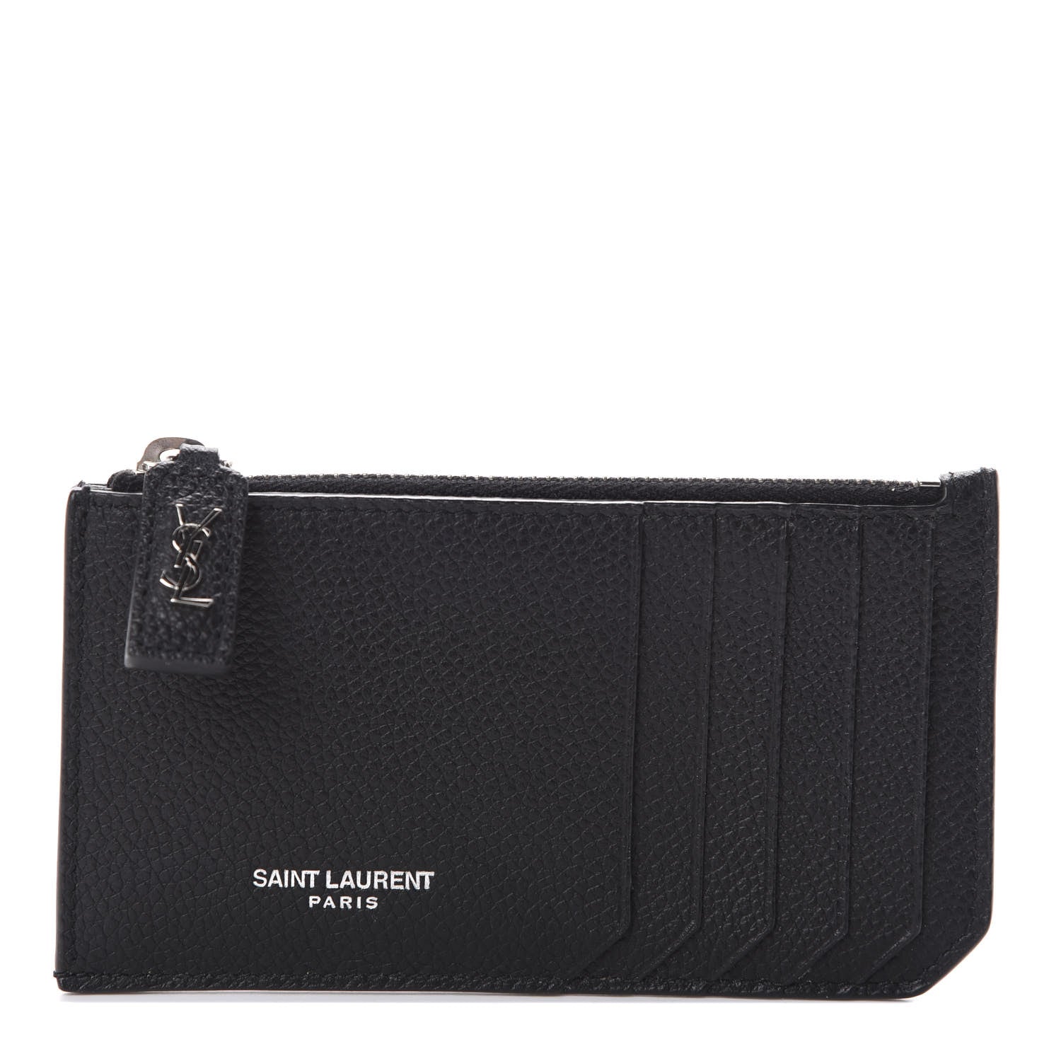 Saint Laurent Grained Calfskin 5 Fragments Zip Pouch Card Holder Black 1 of 6