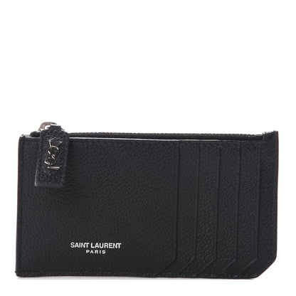 Saint Laurent Grained Calfskin 5 Fragments Zip Pouch Card Holder Black 1 of 6