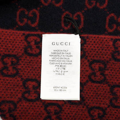 Gucci Wool GG Monogram Knit Longfog Fringe Scarf Midnight Blue Red 4 of 4