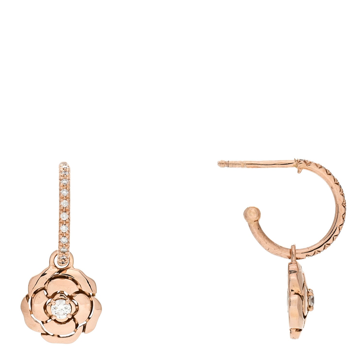 Chanel 18K Rose Gold Diamond Extrait de Camelia Drop Earrings 1 of 5