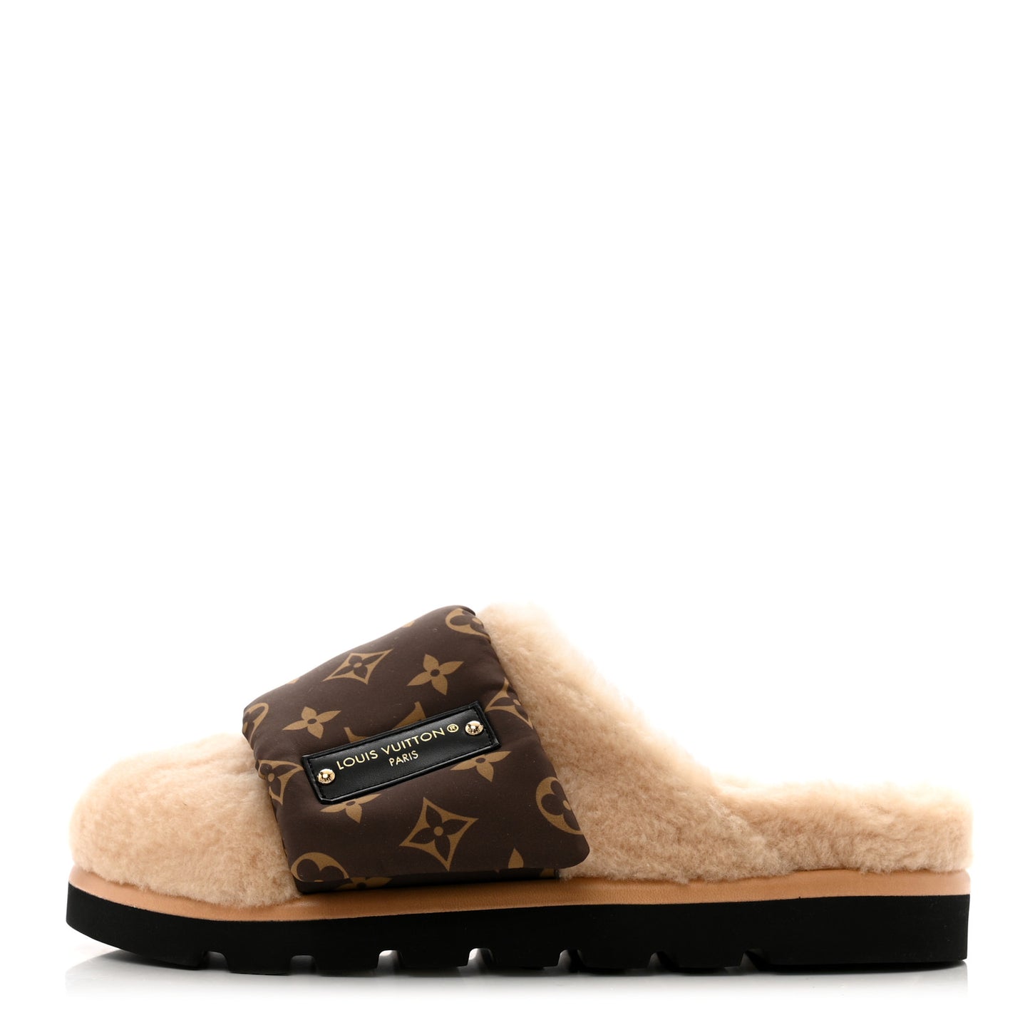 Nylon Monogram Shearling Pillow Comfort Mule 39 Cacao Brown