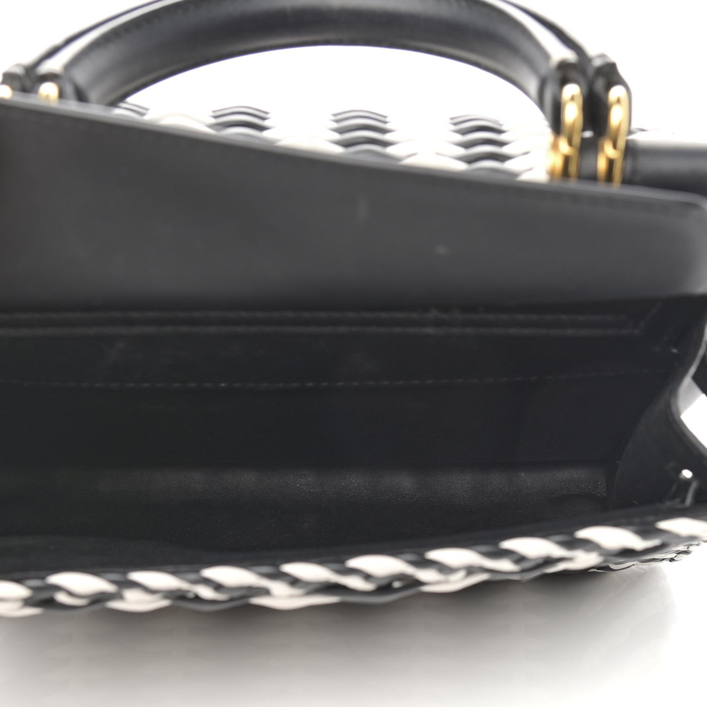 Calfskin Woven Medium Sicily 58 Satchel Black White