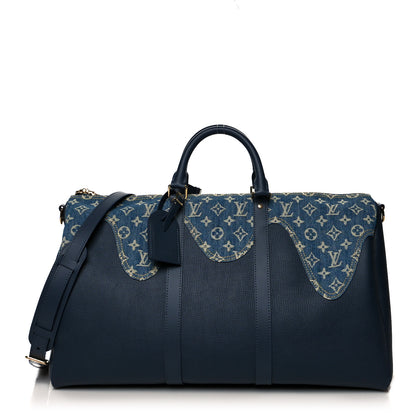 Louis Vuitton X NIGO Taurillon Monogram Denim Drip Keepall Bandouliere 50 Blue 1 of 12
