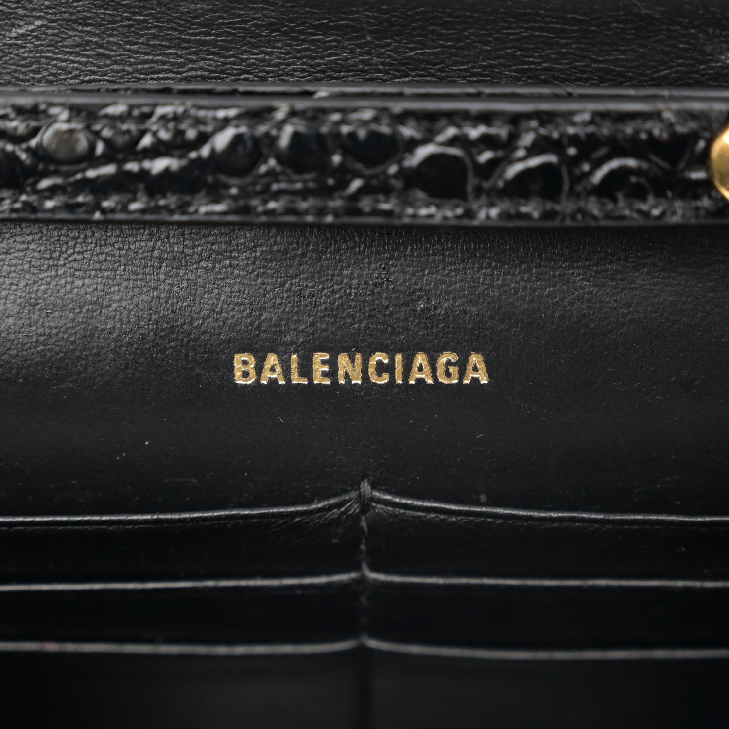Balenciaga Shiny Calfskin Crocodile Embossed Hourglass Chain Bag Black 6 of 10