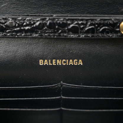 Balenciaga Shiny Calfskin Crocodile Embossed Hourglass Chain Bag Black 6 of 10