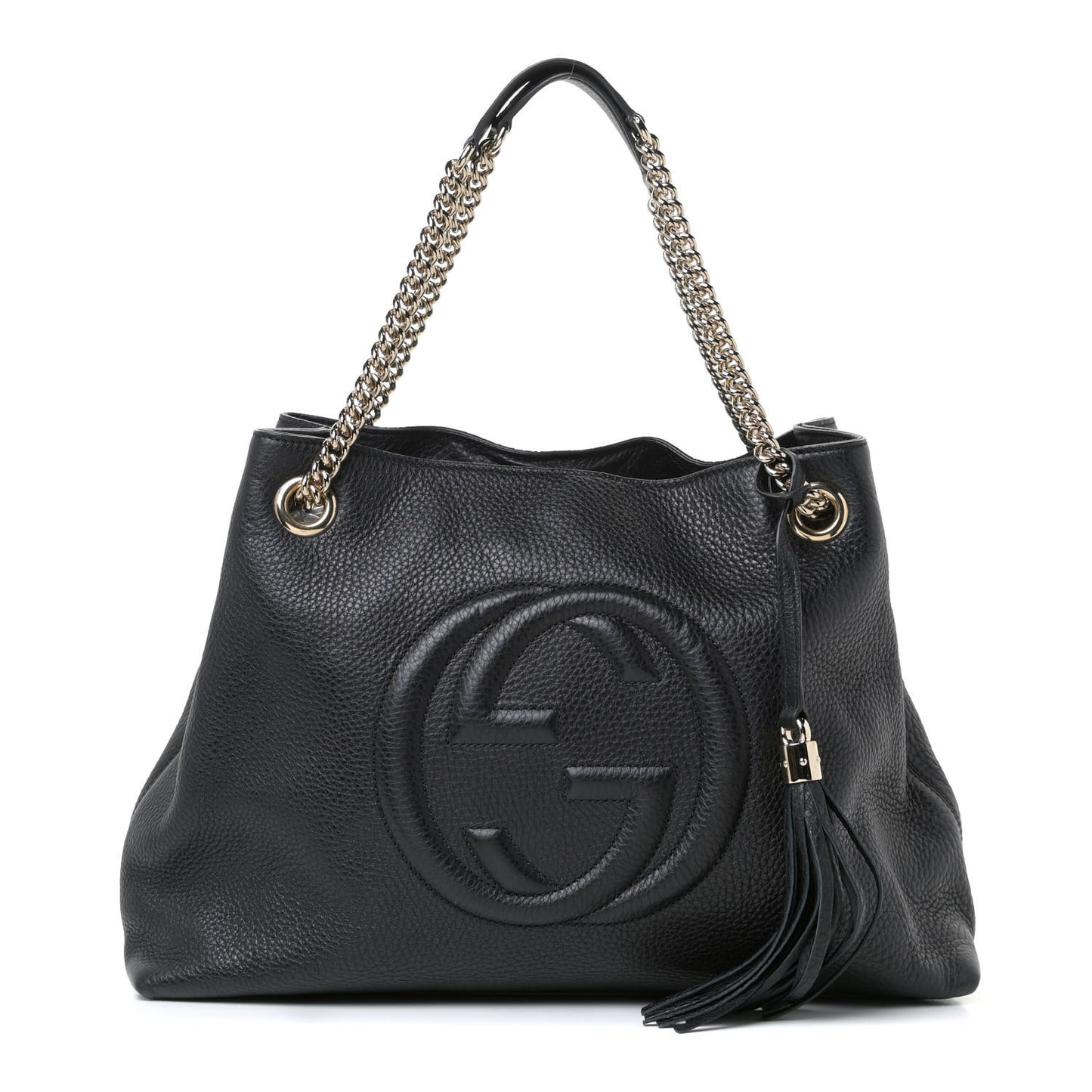 Pebbled Calfskin Medium Soho Chain Shoulder Bag Black