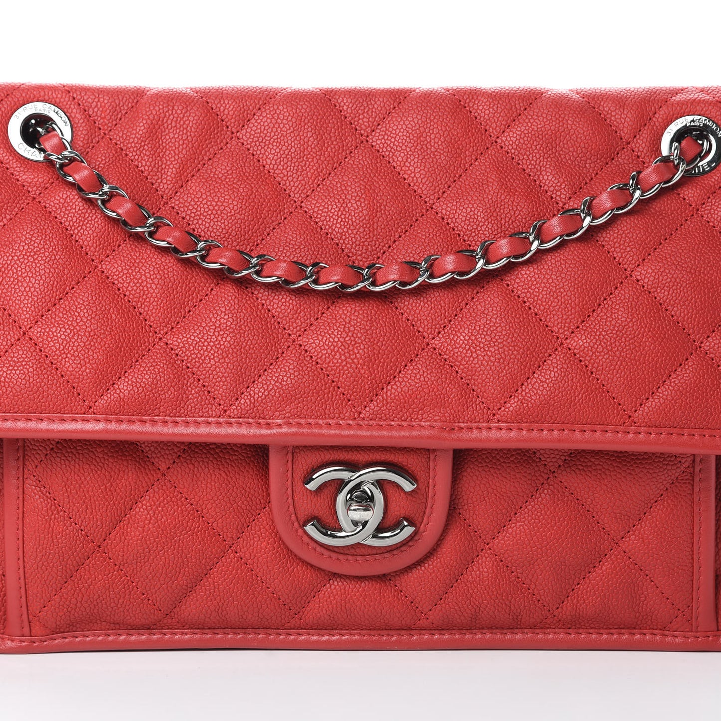 Caviar Quilted Medium French Riviera Flap Red