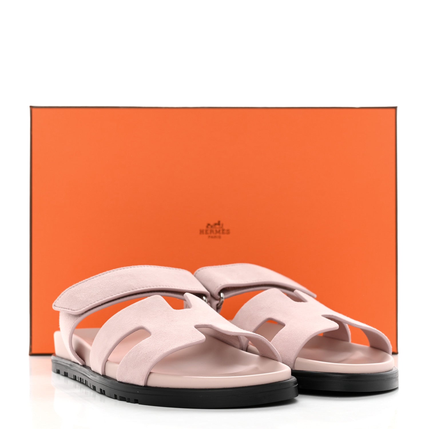Hermes Suede Goatskin Womens Chypre Sandals 37.5 Rose Porcelaine 9 of 9