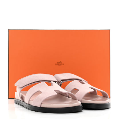 Hermes Suede Goatskin Womens Chypre Sandals 37.5 Rose Porcelaine 9 of 9