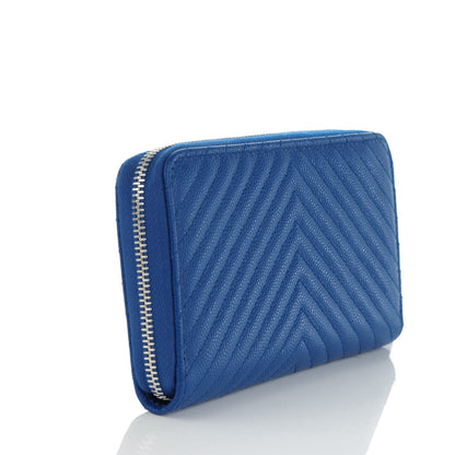 Chanel Caviar Chevron Quilted Small Zip Around Wallet Bright Blue 3 of 8
