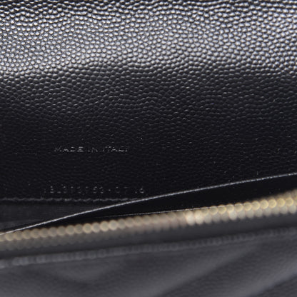 Saint Laurent Grain De Poudre Matelasse Chevron Monogram Envelope Chain Wallet Black 7 of 12